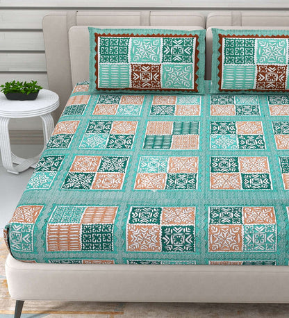 100% Pure Cotton Traditional Printed Bedsheet for Double Bed King Size Bedsheet with 2 Pillow Covers