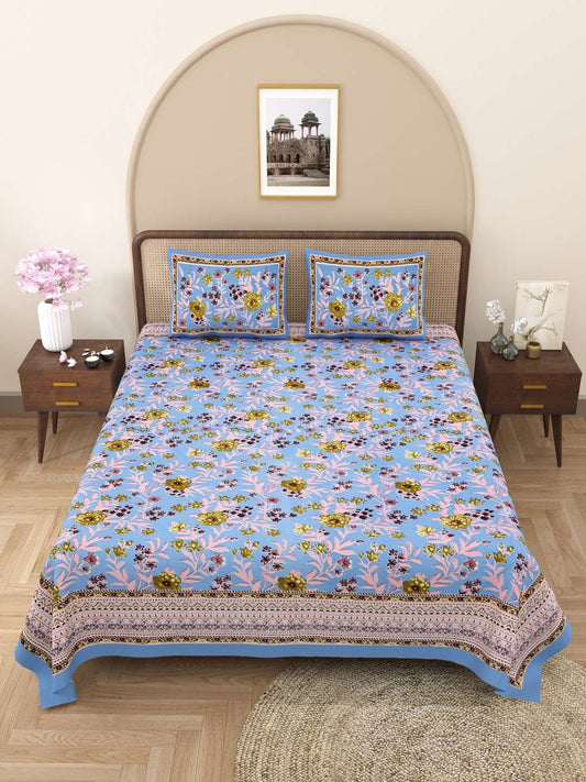 100% Pure Cotton Traditional Printed Bedsheet for Double Bed King Size Bedsheet with 2 Pillow Covers