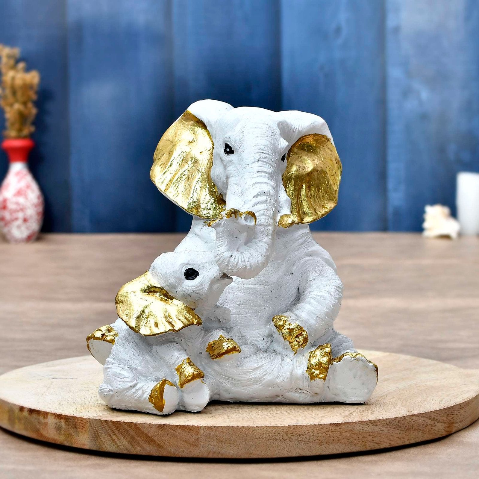 Small Elephant Family Mom and Baby Sculpture