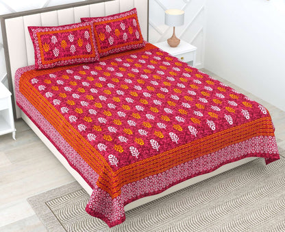 100% Pure Cotton Traditional Printed Bedsheet for Double Bed King Size Bedsheet with 2 Pillow Covers