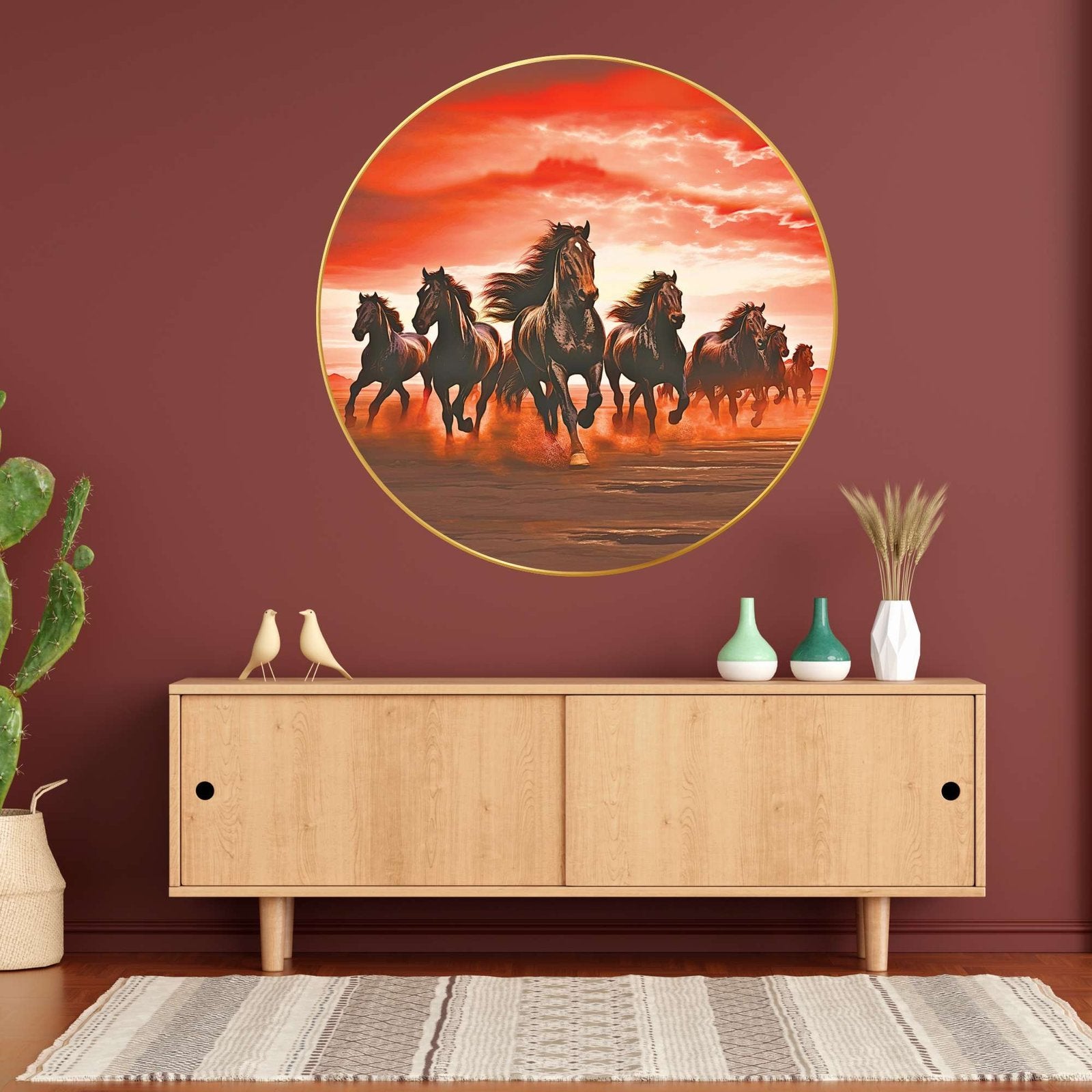 Wall Painting for Wall Decoration with Frame Sparkle Glossy Round Golden Framed Large Painting Office, Living Room, Bedroom, Home Decoration