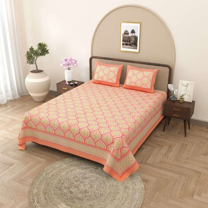 100% Pure Cotton Traditional Printed Bedsheet for Double Bed King Size Bedsheet with 2 Pillow Covers