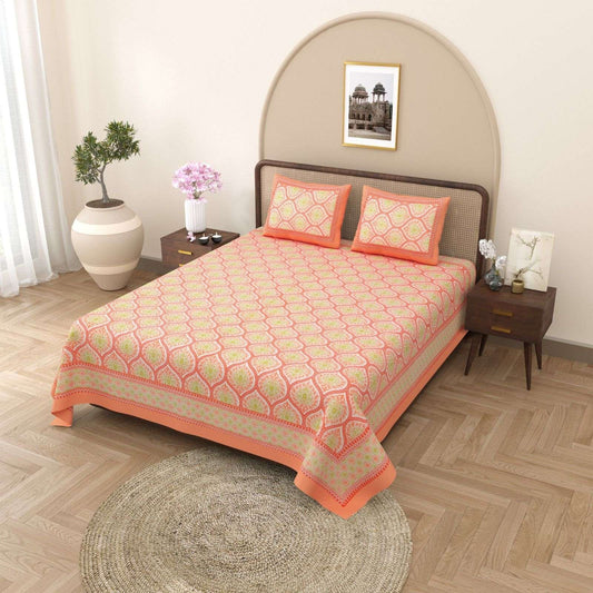 100% Pure Cotton Traditional Printed Bedsheet for Double Bed King Size Bedsheet with 2 Pillow Covers