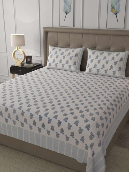 100% Pure Cotton Traditional Printed Bedsheet for Double Bed King Size Bedsheet with 2 Pillow Covers