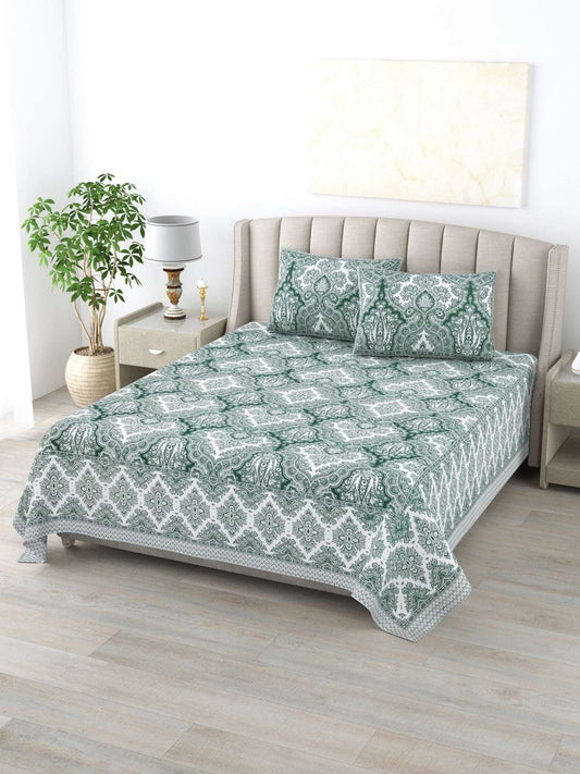 100% Pure Cotton Traditional Printed Bedsheet for Double Bed King Size Bedsheet with 2 Pillow Covers