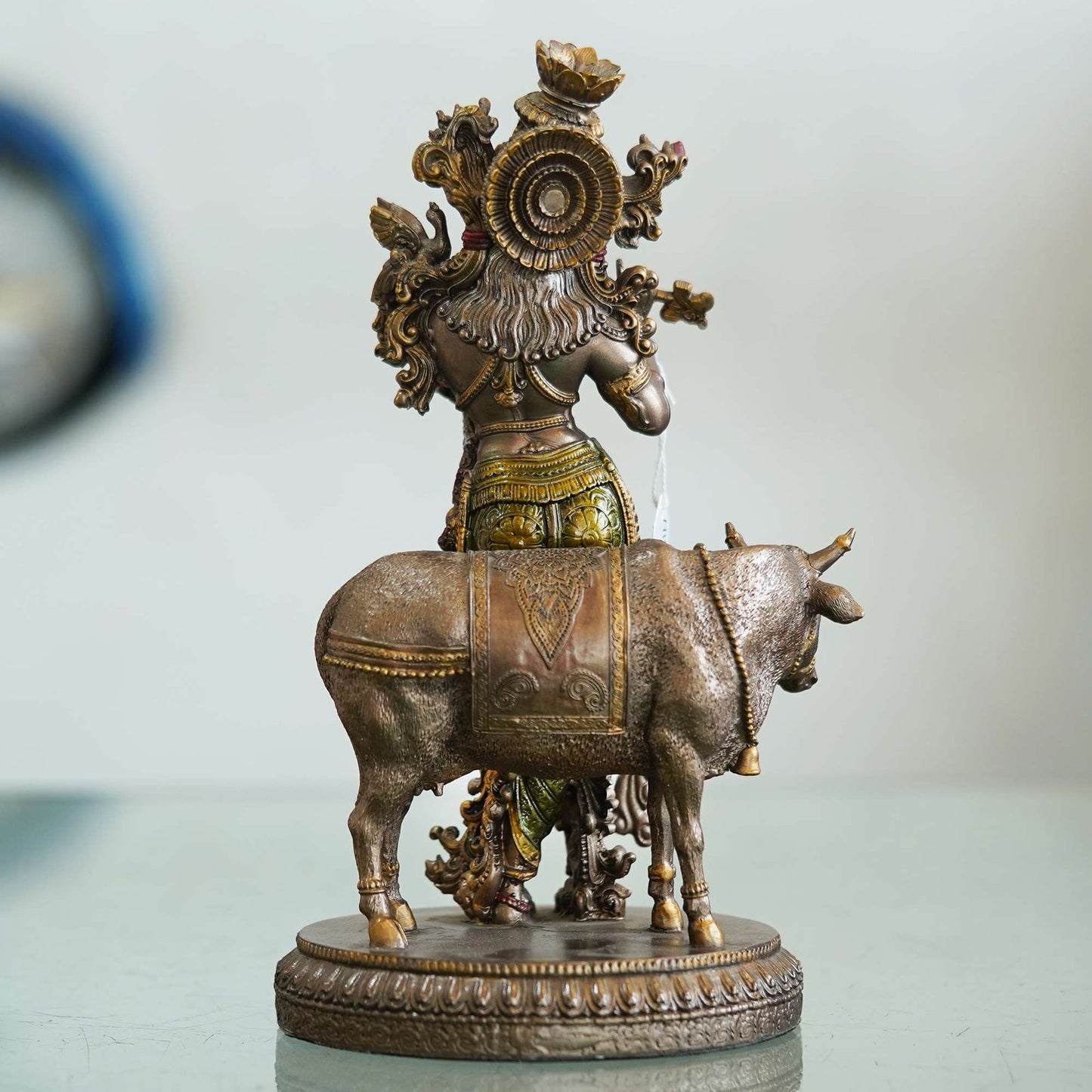 Veronese Design Krishna Playing Flute with Cow Statue