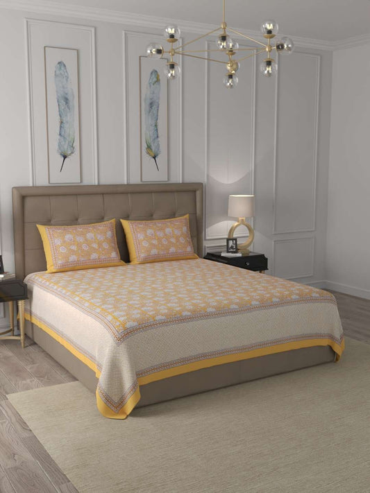 100% Pure Cotton Traditional Printed Bedsheet for Double Bed King Size Bedsheet with 2 Pillow Covers