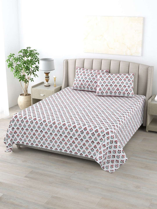 100% Pure Cotton Traditional Printed Bedsheet for Double Bed King Size Bedsheet with 2 Pillow Covers