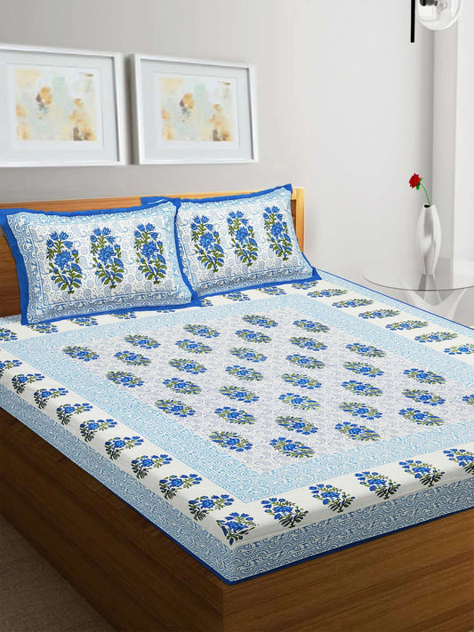 100% Pure Cotton Traditional Printed Bedsheet for Double Bed King Size Bedsheet with 2 Pillow Covers