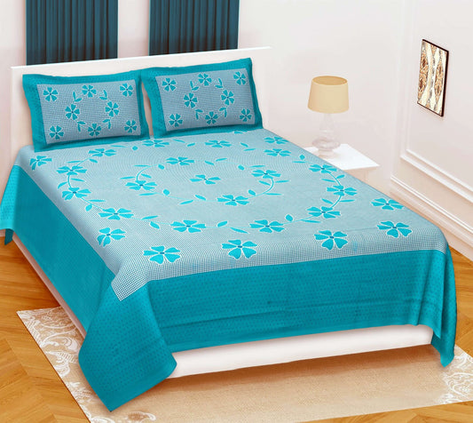 100% Pure Cotton Traditional Printed Bedsheet for Double Bed King Size Bedsheet with 2 Pillow Covers