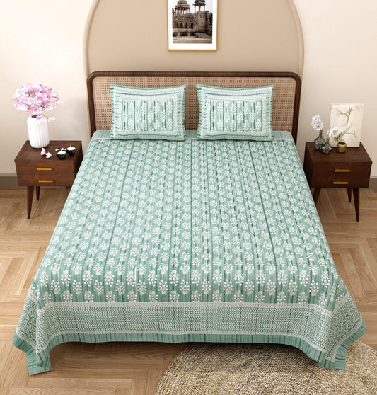 100% Pure Cotton Traditional Printed Bedsheet for Double Bed King Size Bedsheet with 2 Pillow Covers