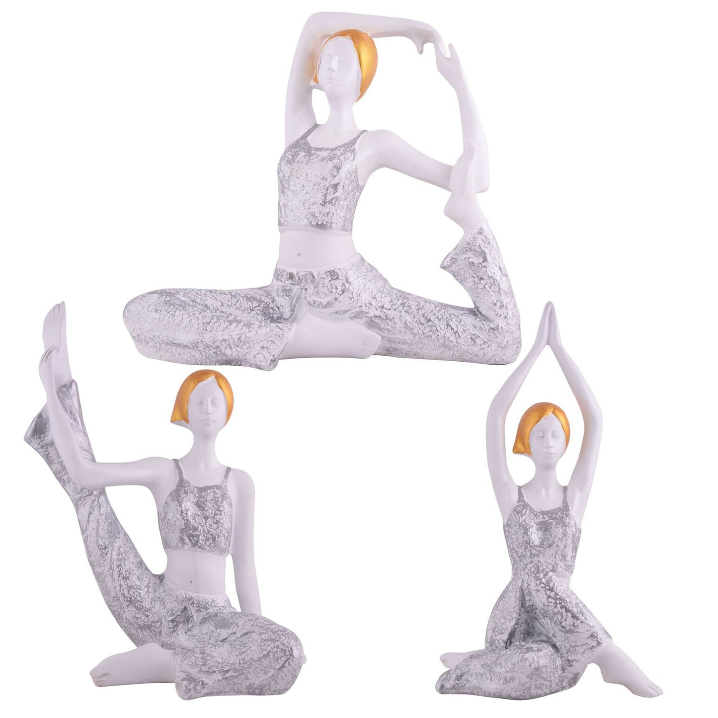 Suitable for home decor Yoga Posture Lady Statue Idol for Home Yoga Statue three pair admirable piece of gift (silver)