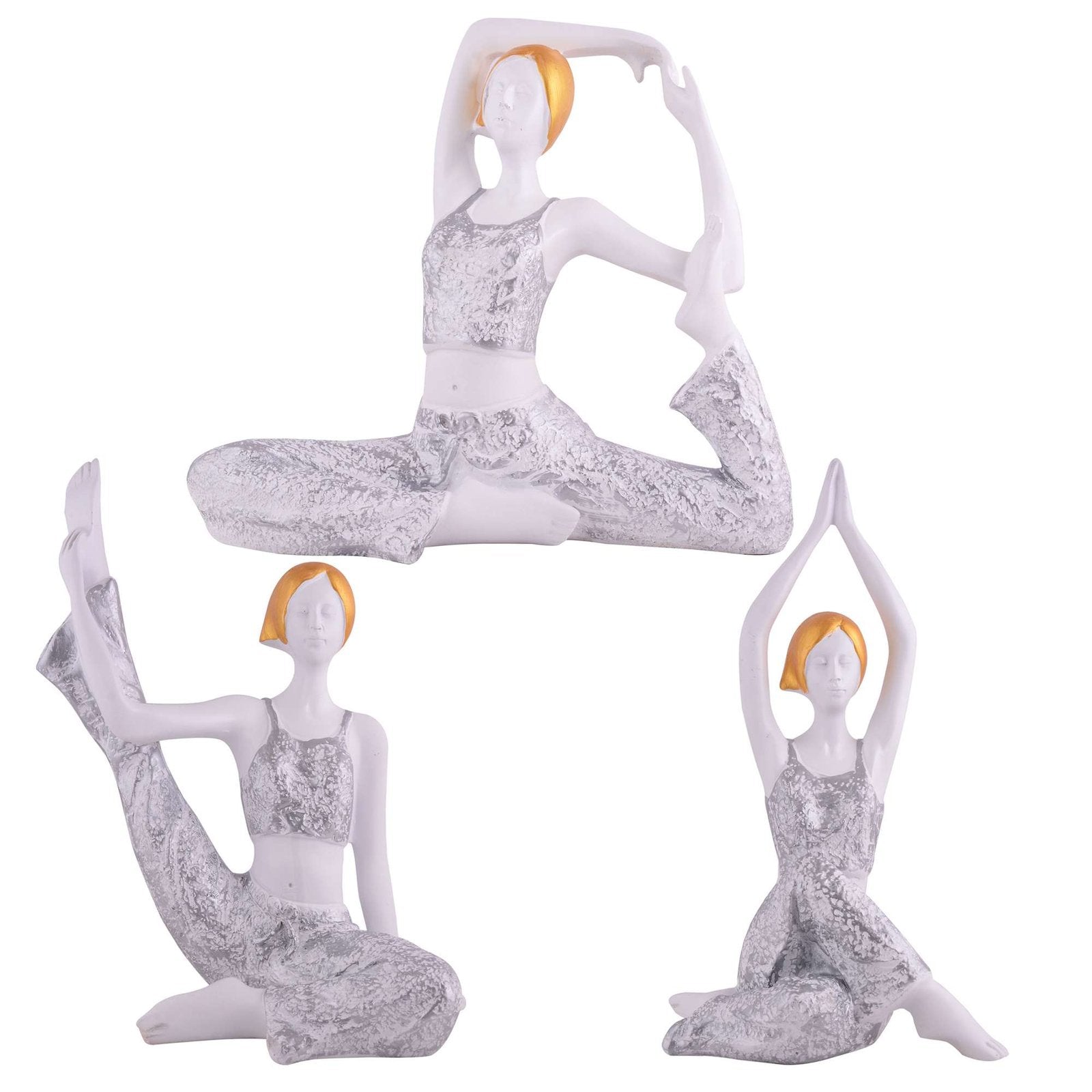 Suitable for home decor Yoga Posture Lady Statue Idol for Home Yoga Statue three pair admirable piece of gift (silver)
