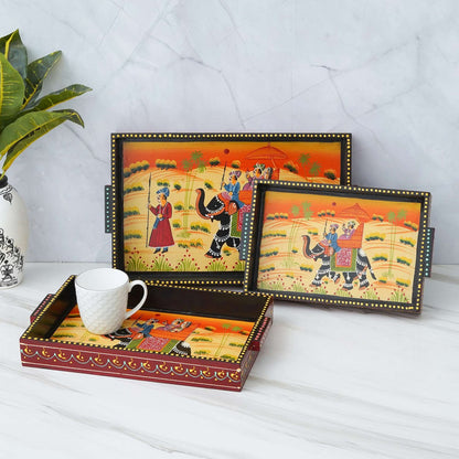 Set of 3 Handcrafted Wooden Trays: Versatile and Elegant Serving Solutions
