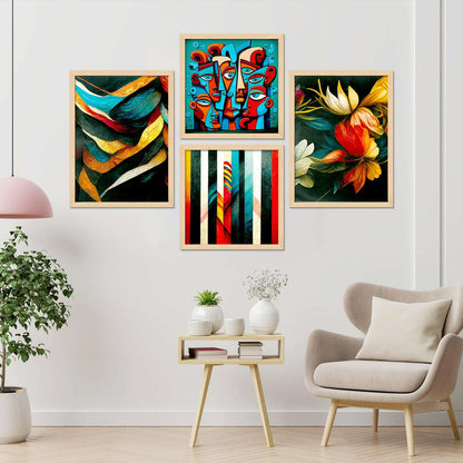 Vivid Abstract Art Wall Frame Set 4-Piece Modern Expression Series Digital Wall Painting