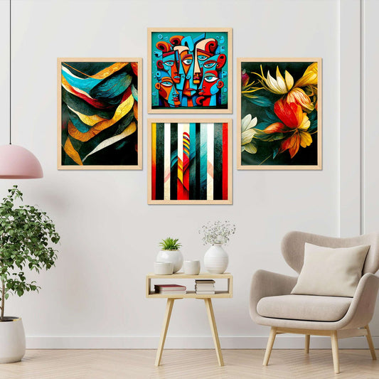 Vivid Abstract Art Wall Frame Set 4-Piece Modern Expression Series Digital Wall Painting