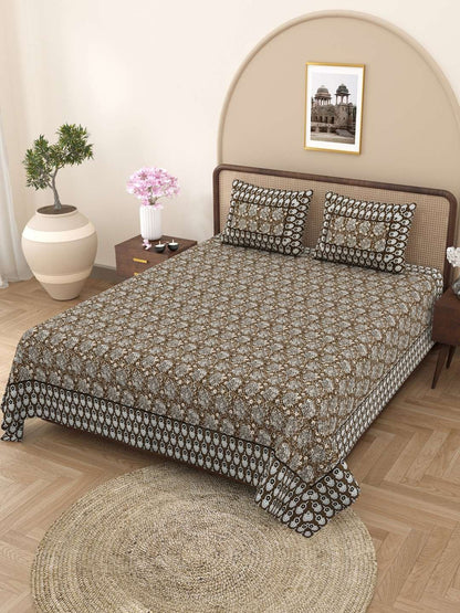 100% Pure Cotton Traditional Printed Bedsheet for Double Bed King Size Bedsheet with 2 Pillow Covers