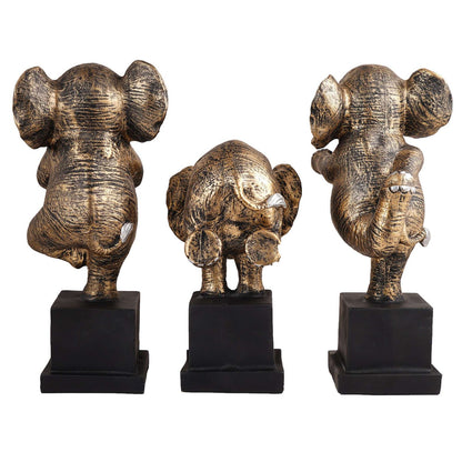 Polyresin Elephant Showpiece Statue and Artifacts for Home Decor, Living Room, Table Decoration for Gifting, Interiors and Diwali Decoration Golden (Set Of 3)