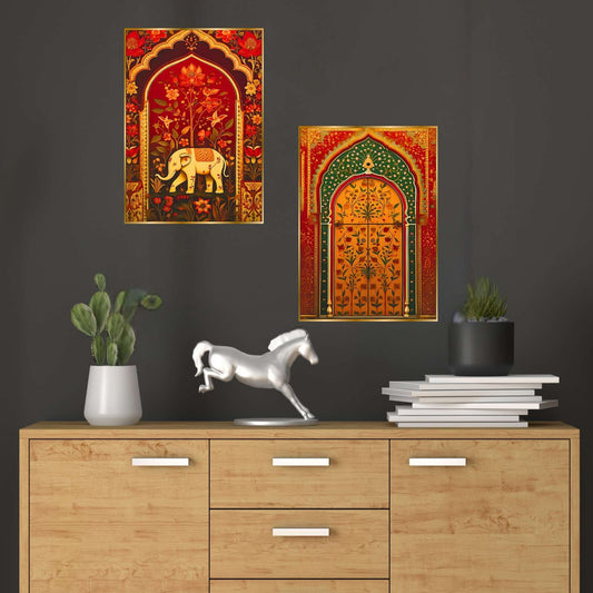 Set of Two Wall Paintings for Wall Dacoration Golden Framed Wall Paintings for Living Room & Bedroom Wall Art for Home Decoration & Office Wall Décor (14×11 inch CH-GD2-18)