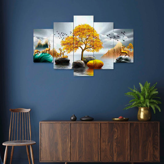 Nature Set of Five 3D Framed Paintings for Wall Decoration – Ideal for Home, Living Room, and Bedroom (75 x 43 CM)
