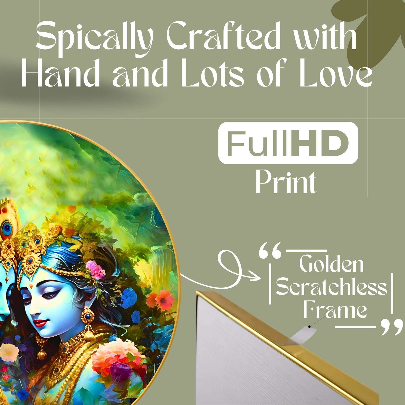 Wall Painting for Wall Decoration with Frame Sparkle Glossy Round Golden Framed Large Painting Office, Living Room, Bedroom, Home Decoration