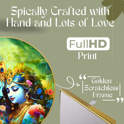 Wall Painting for Wall Decoration with Frame Sparkle Glossy Round Golden Framed Large Painting Office, Living Room, Bedroom, Home Decoration