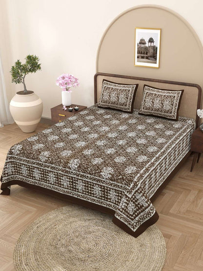 100% Pure Cotton Traditional Printed Bedsheet for Double Bed King Size Bedsheet with 2 Pillow Covers