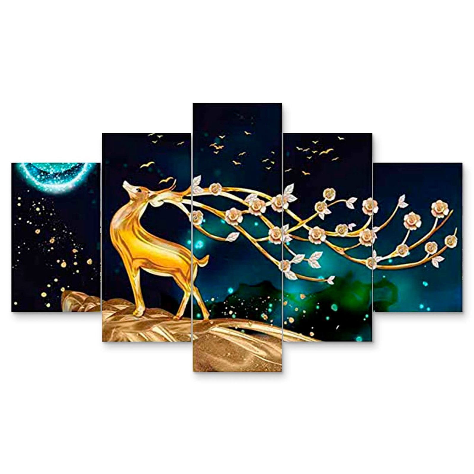 Nature Set of Five 3D Framed Paintings for Wall Decoration – Ideal for Home, Living Room, and Bedroom (75 x 43 CM)