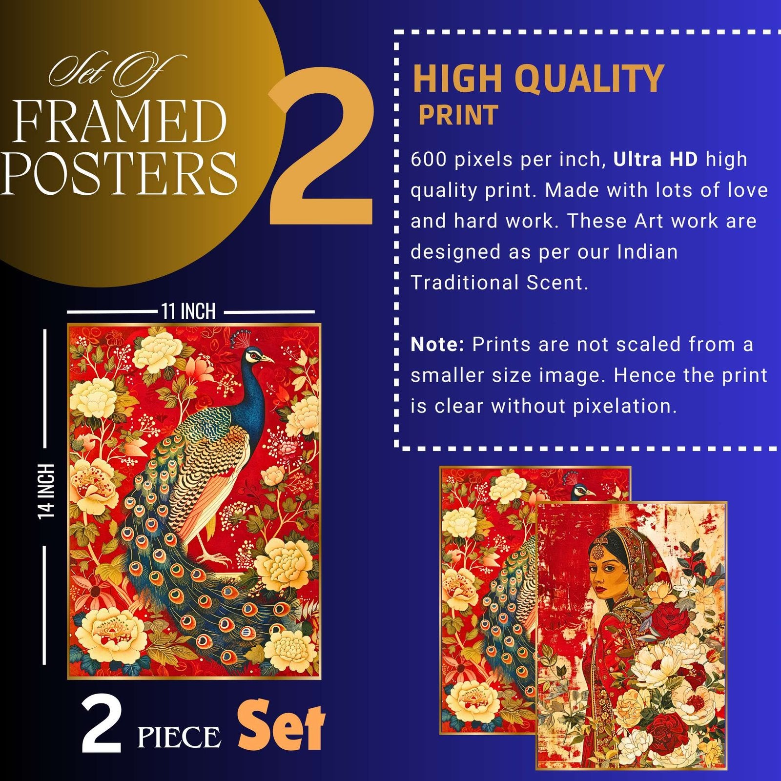 Set of Two Wall Paintings for Wall Dacoration Golden Framed Wall Paintings for Living Room & Bedroom Wall Art for Home Decoration & Office Wall Décor (14×11 inch CH-GD2-3)