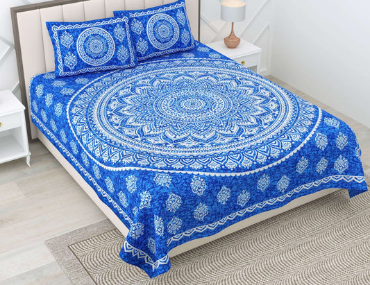 100% Pure Cotton Traditional Printed Bedsheet for Double Bed King Size Bedsheet with 2 Pillow Covers