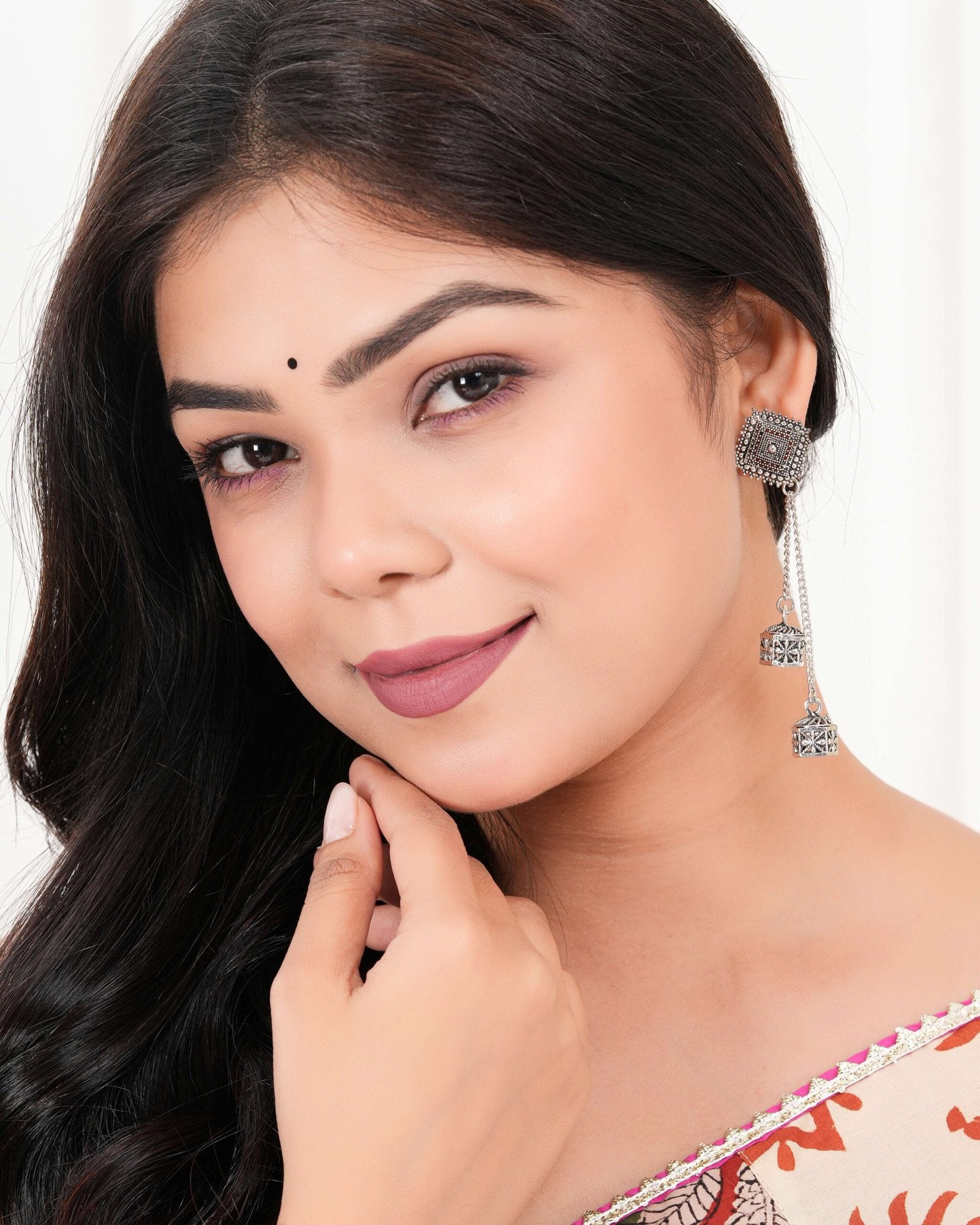 Women’s Silver Circle Long Two AZ838-OXidised Unique Western Earrings for Women Party Wear