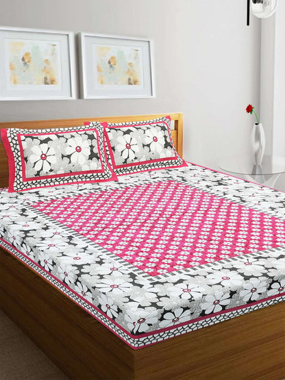 100% Pure Cotton Traditional Printed Bedsheet for Double Bed King Size Bedsheet with 2 Pillow Covers