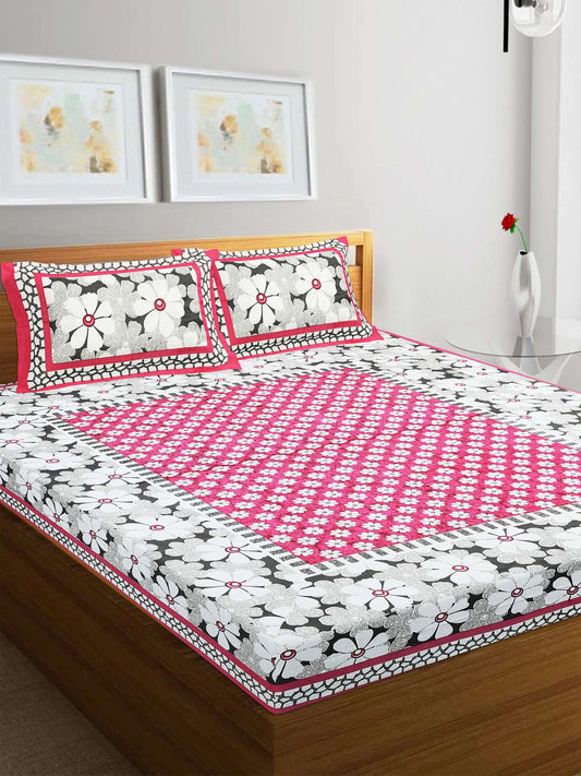100% Pure Cotton Traditional Printed Bedsheet for Double Bed King Size Bedsheet with 2 Pillow Covers