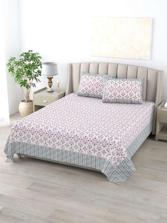100% Pure Cotton Traditional Printed Bedsheet for Double Bed King Size Bedsheet with 2 Pillow Covers