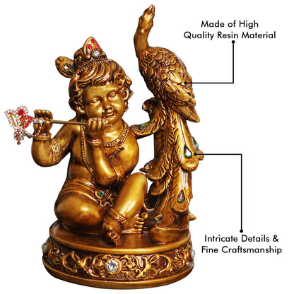 Artarium Seated Baby Krishna with Peacock Idol