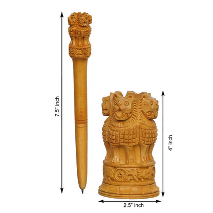 Handcrafted Wooden Ashoka Pillar Replica: Symbol of Indian Heritage