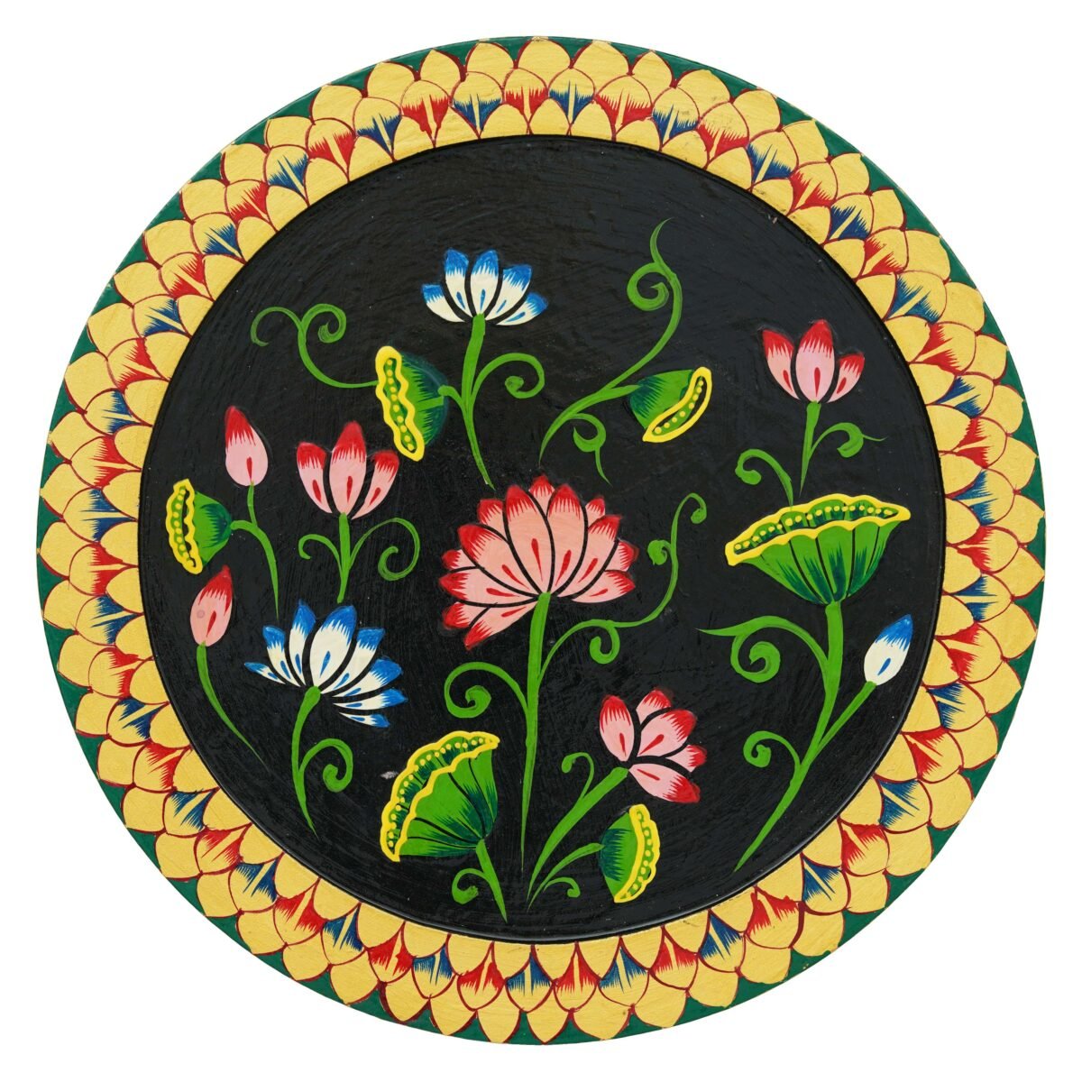 Vibrant Floral Pichwai Painting on Black Background