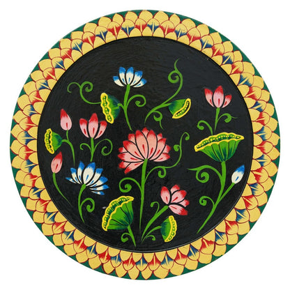 Vibrant Floral Pichwai Painting on Black Background