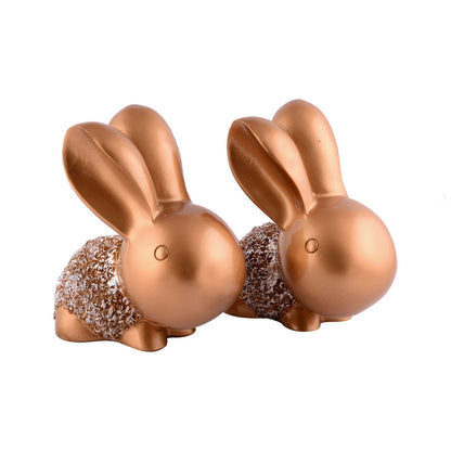 Rabbit Cute Pair Statue for Home Decor Showpiece | Kids Room Decorative Showpiece (Copper)