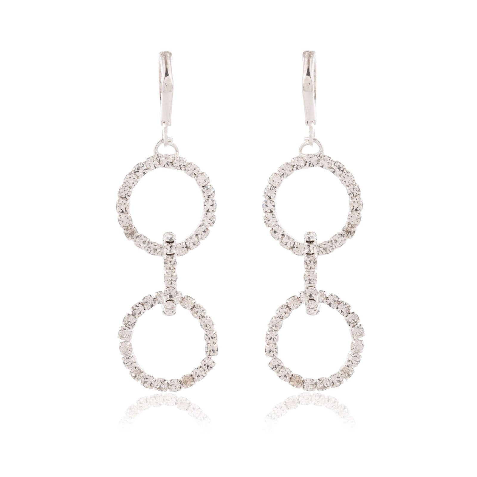 Women’s Silver Circle Long Three Rhinestone Unique Western Earrings for Women Party Wear