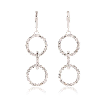 Women’s Silver Circle Long Three Rhinestone Unique Western Earrings for Women Party Wear