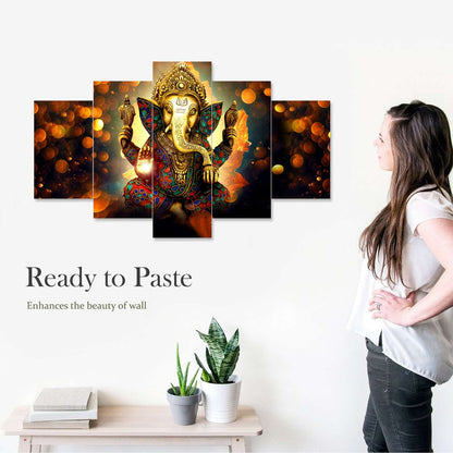GANESH Set of Five 3D Framed Paintings for Wall Decoration – Ideal for Home, Living Room, and Bedroom (75 x 43 CM)