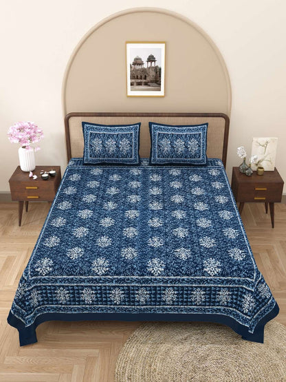 100% Pure Cotton Traditional Printed Bedsheet for Double Bed King Size Bedsheet with 2 Pillow Covers