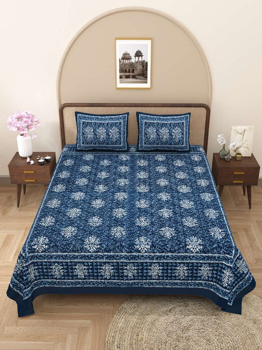 100% Pure Cotton Traditional Printed Bedsheet for Double Bed King Size Bedsheet with 2 Pillow Covers