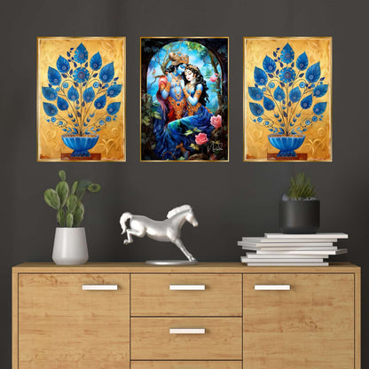 Set of Three Wall Paintings for Wall Dacoration Golden Framed Wall Paintings for Living Room & Bedroom Wall Art for Home Decoration & Office Wall Décor (24×18 inch CH-GD3-9)