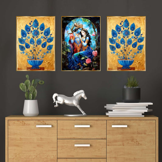 Set of Three Wall Paintings for Wall Dacoration Golden Framed Wall Paintings for Living Room & Bedroom Wall Art for Home Decoration & Office Wall Décor (24×18 inch CH-GD3-9)