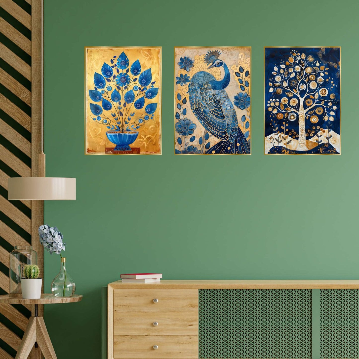 Set of Three Wall Paintings for Wall Dacoration Golden Framed Wall Paintings for Living Room & Bedroom Wall Art for Home Decoration & Office Wall Décor (24×18 inch CH-GD3-14)