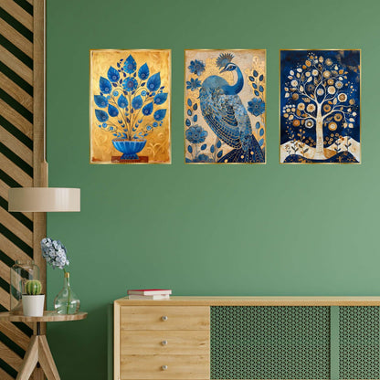 Set of Three Wall Paintings for Wall Dacoration Golden Framed Wall Paintings for Living Room & Bedroom Wall Art for Home Decoration & Office Wall Décor (24×18 inch CH-GD3-14)