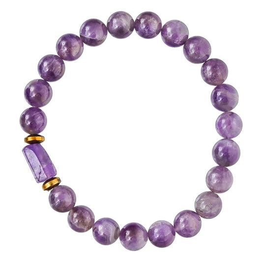 Amethyst Tumbler Bracelet for Women Men’s Gifts – Protection Healing Crystal Bracelet – 8mm Gemstone Beaded Adjustable
