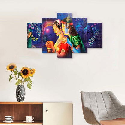 Radhe Krishna Set of Five 3D Framed Paintings for Wall Decoration – Ideal for Home, Living Room, and Bedroom (75 x 43 CM)